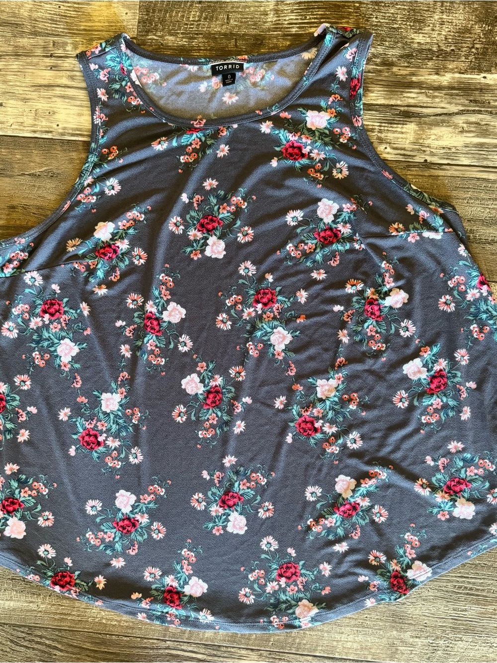 Torrid Women’s 0 Gray Red White Floral Overall Design Scoop Neck Sleeveless Tank